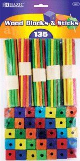 Colored Wood Blocks & Stick, Assorted, 135 Per Pack