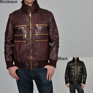 Knoles & Carter Mens Big & Tall Triple Collar Leather Bomber Jacket
