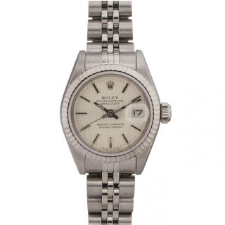 Pre owned Rolex Womens Datejust White Gold Off white Tapestry Dial