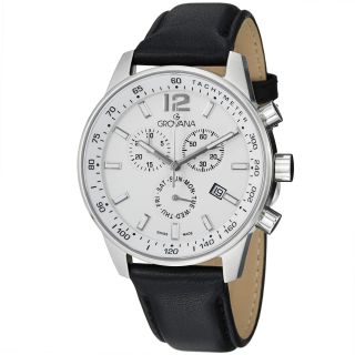Grovana Mens White Dial Black Leather Strap Chronograph Quartz Watch