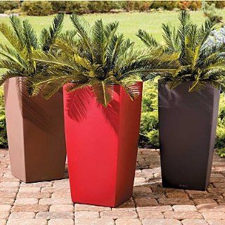 Self Watering Square Tall Tapered Planter  Modern Smooth