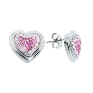 Eternally Haute Stainless Steel Pink and White Czech Crystal Heart