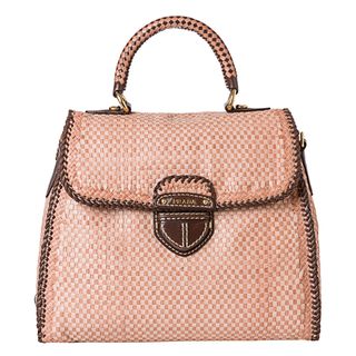Prada Blush/Brown Woven Leather Madras Handbag