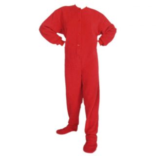 Adult Red Fleece Footed Onesie Pajama with Butt Flap