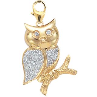 14k Yellow Gold 1/10ct TDW Diamond Owl Charm