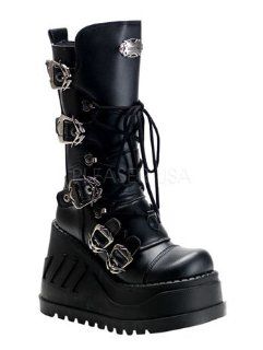 Black Demonia Buckle Platform Boots   6 Shoes