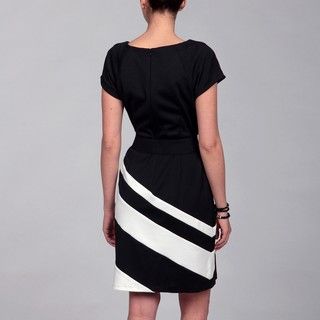 Sandra Darren Black/ Ivory Belted Dress