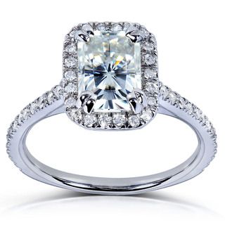 14k Gold Radiant cut Moissanite and 1/4ct TDW Diamond Engagement Ring