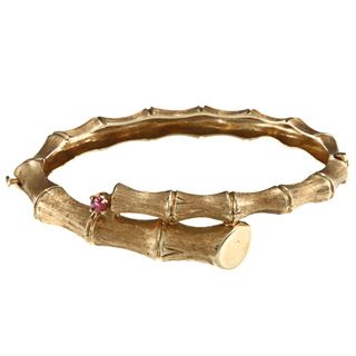 14k Yellow Gold Carved Bamboo Bangle