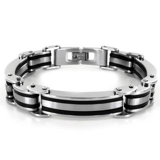 Stainless Steel Dual Black Rubber Trim Link Bracelet