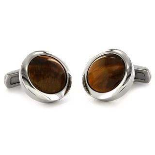 West Coast Jewelry Stainless Steel Tigers Eye Inlay Cuff Links