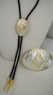 Sterling Silver /Gold Plated Masonic Bolo Tie and Buckle