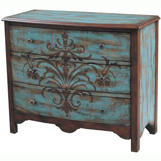 Hand painted Distressed Walnut and Blue Finish Accent Chest