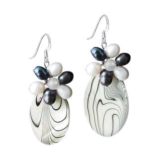 Sterling Silver Black/ White Pearl/Mother of Pearl Earrings (Thailand