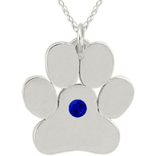 10k Gold September Birthstone Created Sapphire Paw Print Necklace
