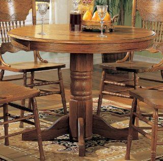 Pedestal Dining Table with Empire Design Base Oak Finish