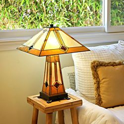 Tiffany Style Golden Mission Table Lamp with Lit Base Today $139.99 4
