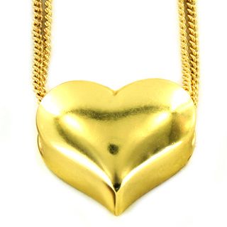Goldtone Puffed Heart Double Strand Necklace