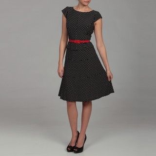 Anne Klein Womens Black/ Ivory Classic Dot Belted Dress