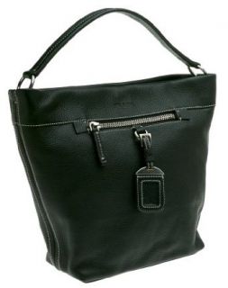 Prada Womens Leather Luggage Tag Bucket Handbag, Black