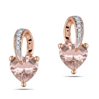 Miadora 10k Pink gold Morganite and Diamond Heart Earrings (H I, I2I3
