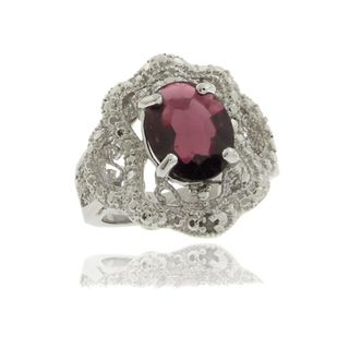 Gem Jolie Silver Overlay Garnet and Diamond Accent Antique style Ring