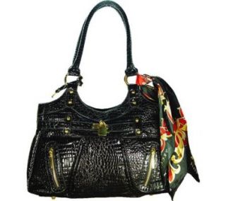 AS 157 Top Zip Handbag,Black Crocodile Compressed Leather Shoes