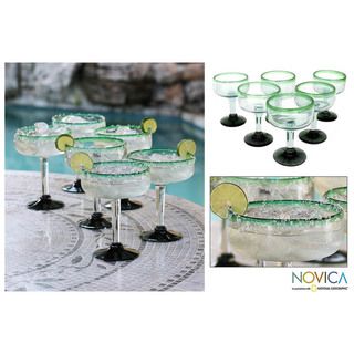 Set of 6 Blown Glass Green Margarita Glasses (Mexico)