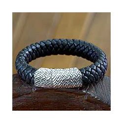 Sterling Silver Mens Emperor Leather Bracelet(Indonesia) Today $