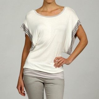 Think Knit Womens Dolman Sleeve Tee with Bead Detail