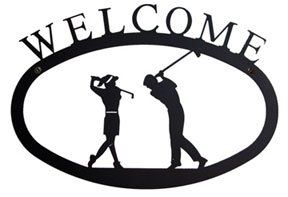 VWI WEL 156 S Two Golfers Welcome Sign SM Powder Metal