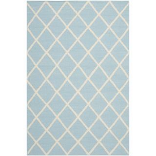 Hand woven Moroccan Dhurrie Light Blue Wool Rug