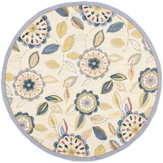 Hand hooked Floral Garden Ivory/ Blue Wool Rug (56 Round)