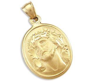 14k Yellow Gold Jesus Face Medallion Charm Pendant New