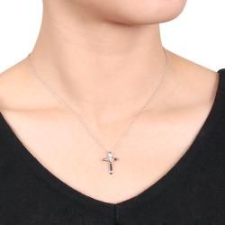 Miadora Sterling Silver Diamond Accent Cross Necklace