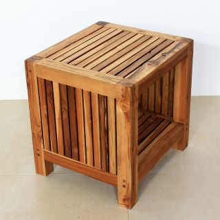 Waterproof Teak Slat End Table with Shelf   Made in Thailand Today $