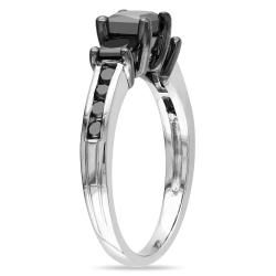 Miadora 10k White Gold 1 1/2ct TDW Princess Black Diamond 3 stone Ring