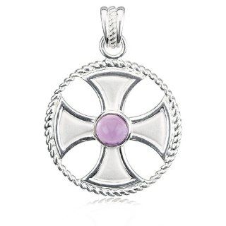 Sterling Silver and Amethyst Maltese Rope Cross Pendant