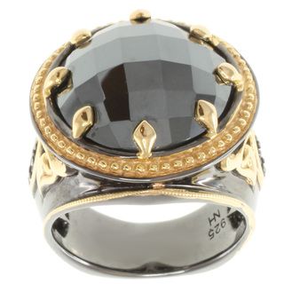 Michael Valitutti Two tone Hematite and Blue Sapphire Mens Ring