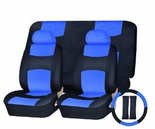 Universal Car Seat Cover PU Leather Front & Rear & Steering Wheel Set