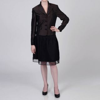 Sharagano Studio Womens Chocolate/Black Shantung Sheer Hem Skirt Suit