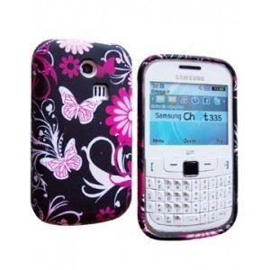 Coque SoftyGel Flower Noire/Rose pour Samsung Chat 335 S3350   Coque