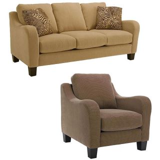 Encore 2 piece Wheat Fabric Sofa and Houndstooth Fabric Chair Set