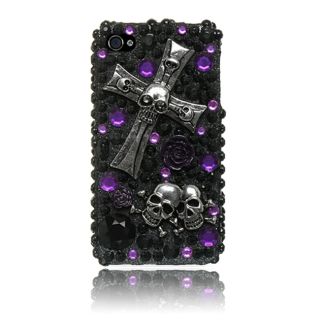 Luxmo iPhone 4/4S Black Cross and Skull 3D Rhinstone Case