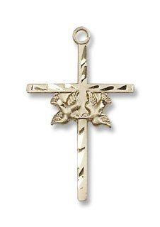 14K Gold Doves/Cross Medal Doves / Cross Pendant Religious