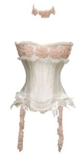 JP 174   White Corset with Pink Flower Trim Clothing