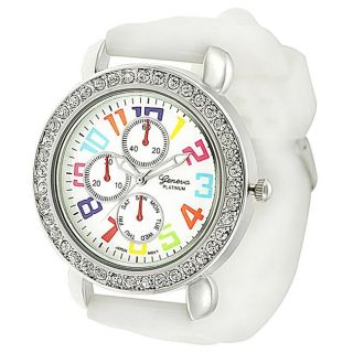 Geneva Platinum Womens Mother of Pearl Silicone Watch
