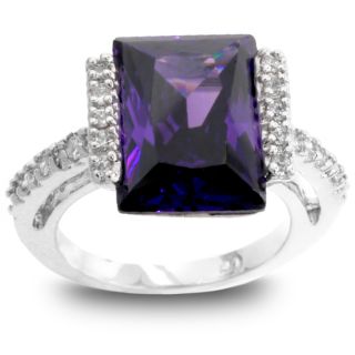 Kate Bissett Silvertone Emerald Cut Purple CZ Ring
