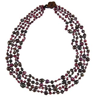 Purple and Black Freshwater Pearl Multi strand Necklace (4 11 mm