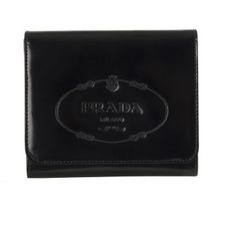 Prada Black Embossed Leather Tri fold Wallet